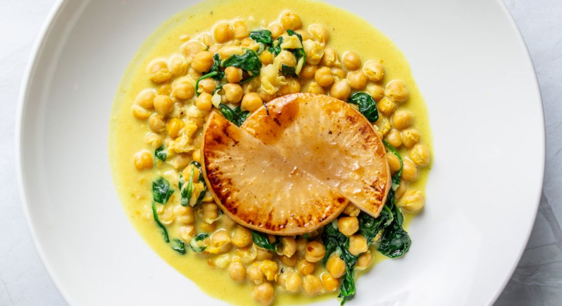 Grilled celeriac with chickpea stew
