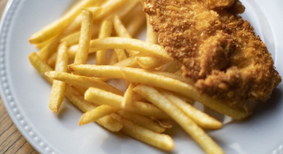 Fried chicken breast-stripes with french fries